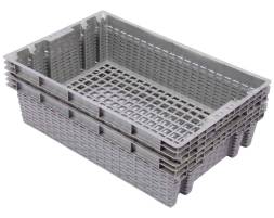 Ящик (евролоток) пластиковый с перфорацией, 600х400х152 мм, серый [600400152-03]